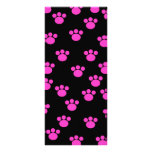 Bright Pink and Black Paw Print Pattern. Custom Rack Cards