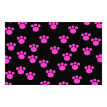 Bright Pink and Black Paw Print Pattern. Custom Stationery