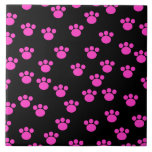 Bright Pink and Black Paw Print Pattern. Ceramic Tile