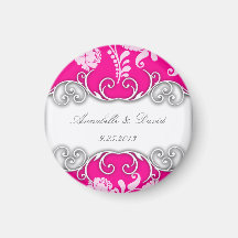 Bright Pink and White Floral Design Refrigerator Magnet