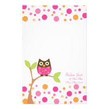 Bright Pink Baby Owl Custom Stationery