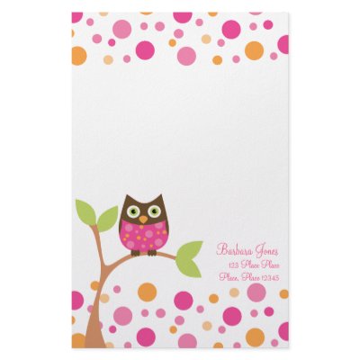 Bright Pink Baby Owl Custom Stationery by candystore