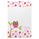 Bright Pink Baby Owl Custom Stationery