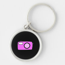 Bright Pink Camera. On Black. Keychain