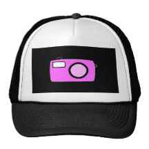 Bright Pink Camera. On Black. Mesh Hat