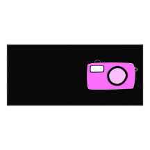 Bright Pink Camera. On Black. Rack Cards