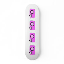 Bright Pink Camera. On White. Custom Skate Board