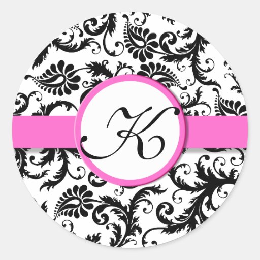 Bright Pink Damask Vintage Floral Wedding Stickers