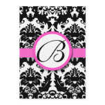 Bright Pink Hearts & Swirls Damask Wedding Menu invitations