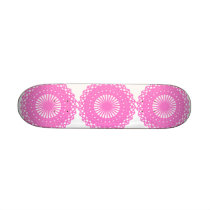Bright Pink Lace Pattern Design. Skate Board