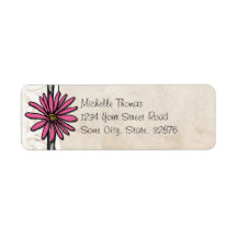 Bright Pink Vintage Daisy Wedding Address Return Address Label