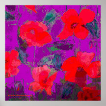 bright poppies on purple print