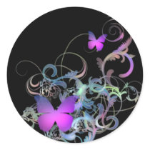 Bright Purple Butterfly Round Stickers