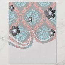bright red and aqua blue black ornate damask full color flyer