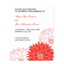 Bright Red Dalhia Wedding Save the Date Postcard