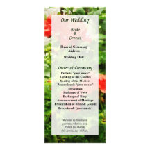 Bright Red Geraniums Wedding Program Full Color Rack Card