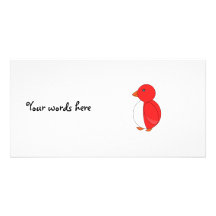 Bright red penguin photo card