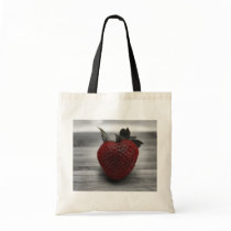Bright Red Strawberry on Black and White Canvas Bags