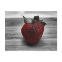 Bright Red Strawberry on Black and White Postcards