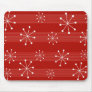 Bright Red Striped Snowflakes Holiday Mousepad