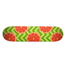 Bright Summer Citrus Grapefruits on Green Chevron Skate Board Decks
