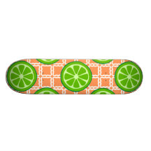 Bright Summer Citrus Limes on Coral Square Tiles Skate Boards