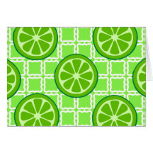 Bright Summer Citrus Limes on Green Square Tiles Cards