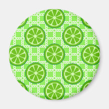 Bright Summer Citrus Limes on Green Square Tiles Magnets