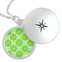 Bright Summer Citrus Limes on Green Square Tiles Lockets