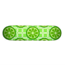 Bright Summer Citrus Limes on Green Square Tiles Custom Skateboard