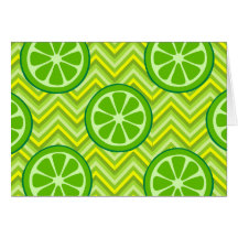 Bright Summer Citrus Limes on Green Yellow Chevron Greeting Card