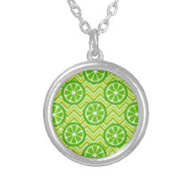 Bright Summer Citrus Limes on Green Yellow Chevron Pendants