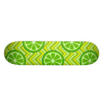 Bright Summer Citrus Limes on Green Yellow Chevron Custom Skate Board