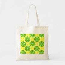 Bright Summer Citrus Limes on Yellow Square Tiles Bag