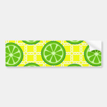 Bright Summer Citrus Limes on Yellow Square Tiles Bumper Stickers