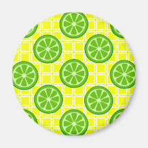 Bright Summer Citrus Limes on Yellow Square Tiles Magnets