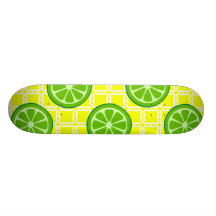 Bright Summer Citrus Limes on Yellow Square Tiles Skateboard
