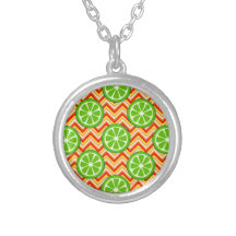 Bright Summer Citrus Limes Orange Yellow Chevron Pendant