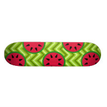 Bright Summer Picnic Watermelons on Green Chevron Skate Deck