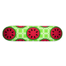 Bright Summer Picnic Watermelons on Green Squares Skate Deck