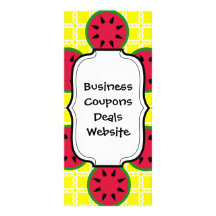 Bright Summer Picnic Watermelons on Yellow Squares Customized Rack Card