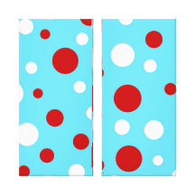 Bright Teal Turquoise Red White Polka Dots Pattern Gallery Wrapped Canvas