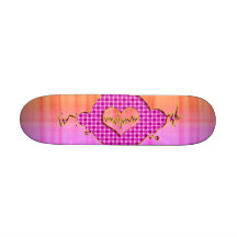 Bright Trendy Pink and Orange Heart Beat Skate Boards