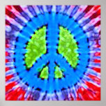 Bright Trippy Hippie Tie Dye Peace Sign Poster Pri