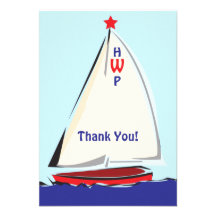 Bright Whimsical Sailboat Note Card Personalized Invitation