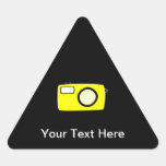 Bright Yellow Camera. On Black. Triangle Stickers