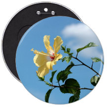 Bright yellow hibiscus flower Button Pin