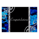 Brilliant Blue Roses & Diamond Swirls Wedding Greeting Cards