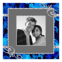 Brilliant Blue Roses & Diamond Swirls Wedding CST2 Invitations