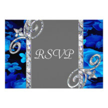 Brilliant Blue Roses & Diamond Swirls Wedding CST2 Custom Invitation